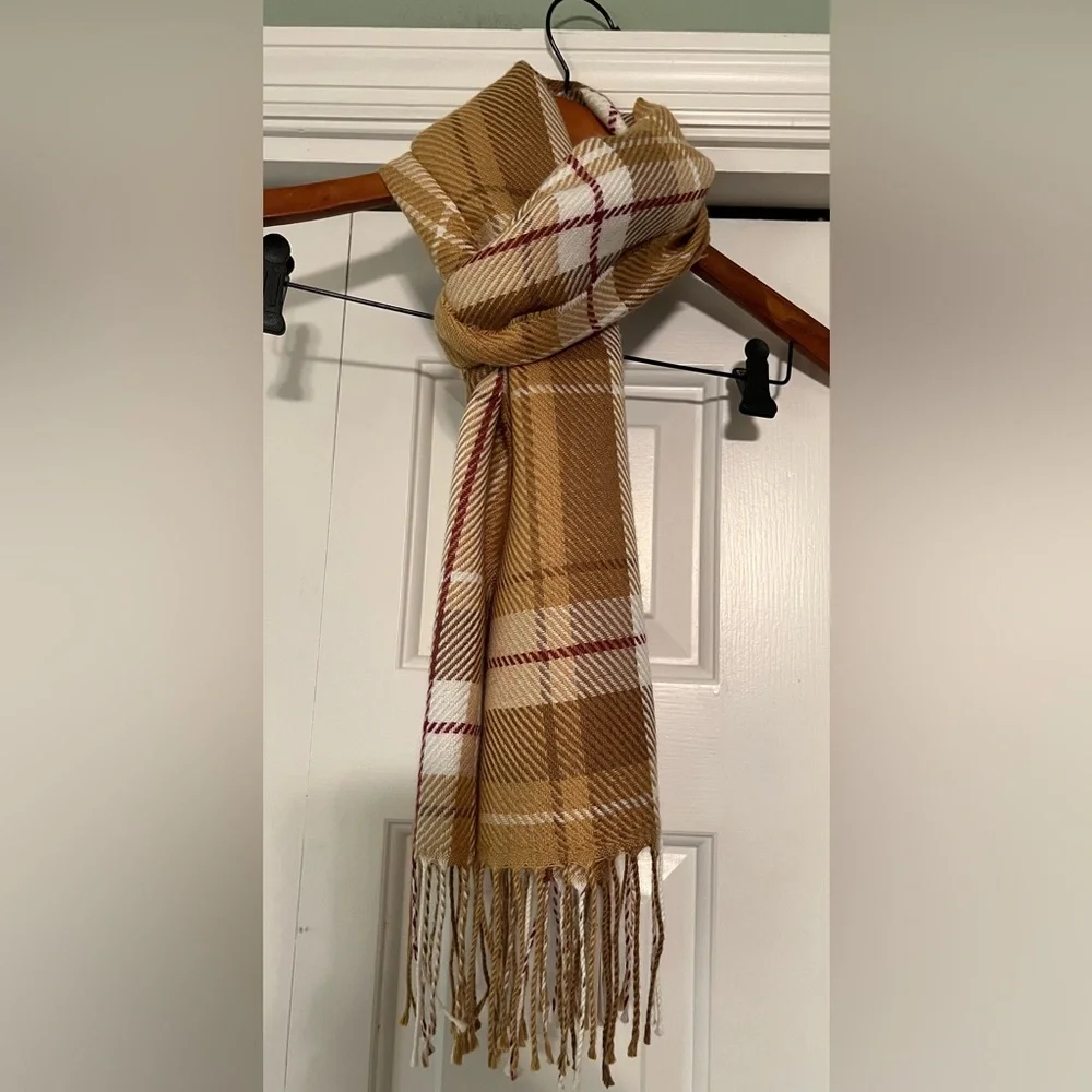 Soft Brushed Plaid Scarf –Lands’ End Classic Cold Weather Wool NWT 14